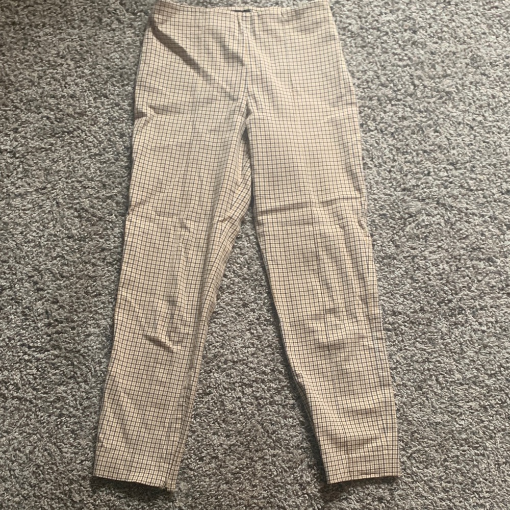 Theory Beige Checkered Trousers